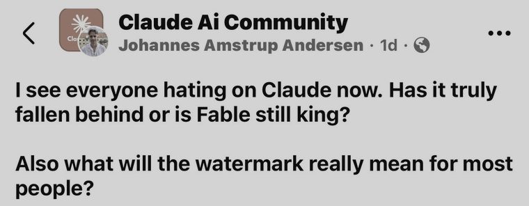 Facebook post asking if Claude has fallen behind