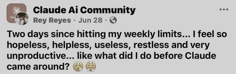 Facebook post feeling hopeless after hitting weekly limits